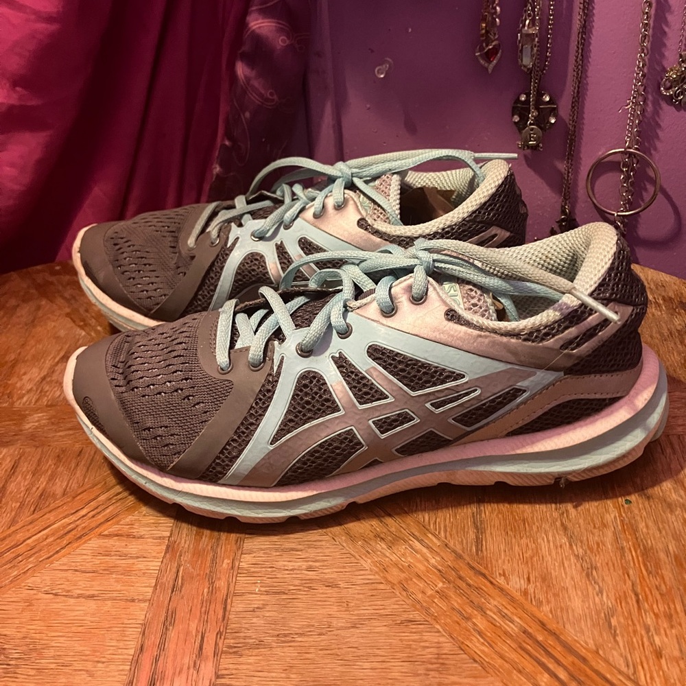 Asics Women's Gray and Light Blue Athletic Shoes